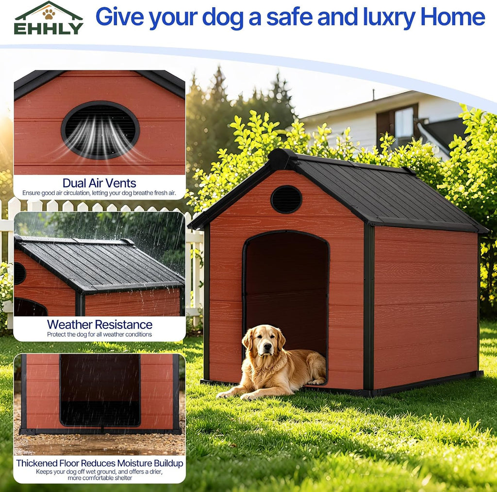 ehhly 57" extra large dog house outdoor,durable resin showing dimensions