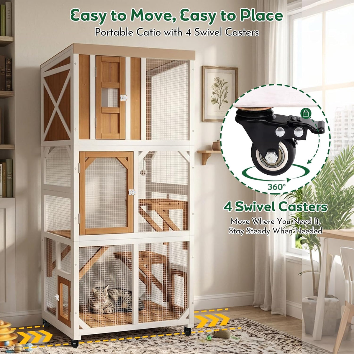 outdoor catio cat enclosure with wheels, window catio showing dimensions