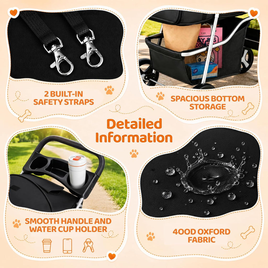 zeny foldable pet stroller, cat/dog stroller with 4, package contents