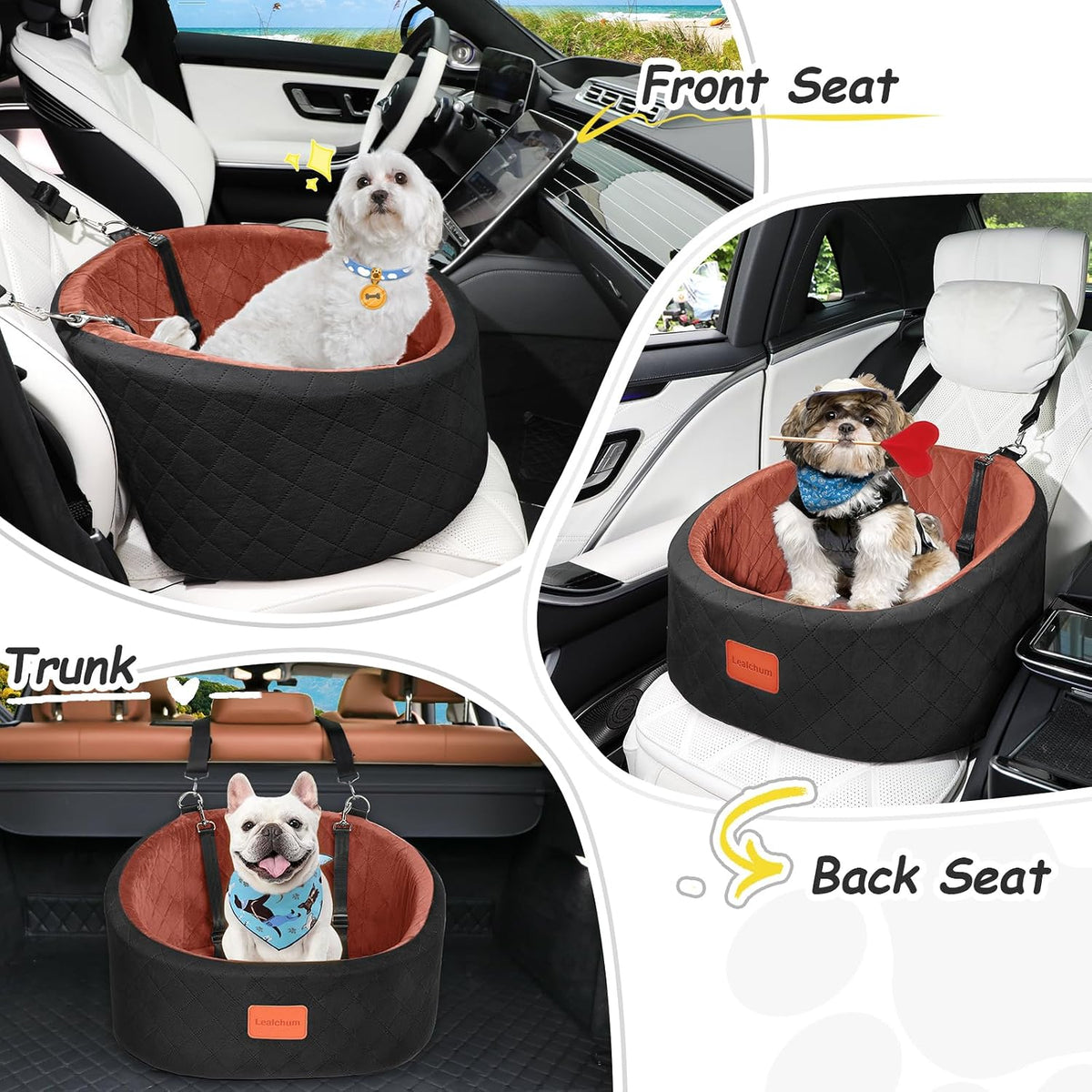 lealchum dog car seat for small dogs up showing dimensions
