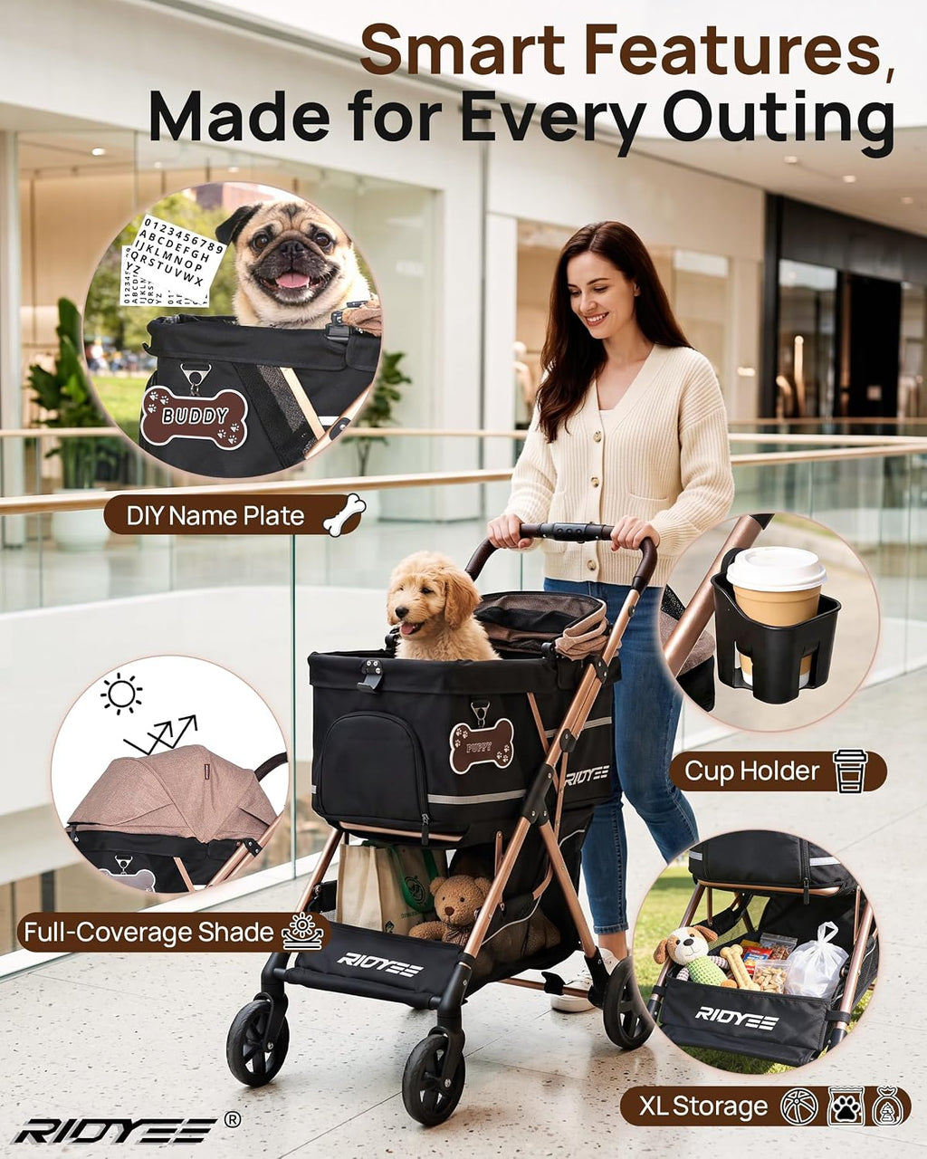 ridyee foldable dog stroller for small & medium on a desk or shelf