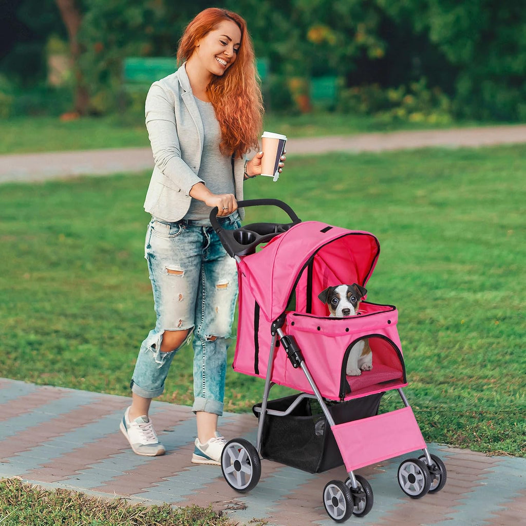 4 wheels dog stroller folding pet strolling cart, package contents