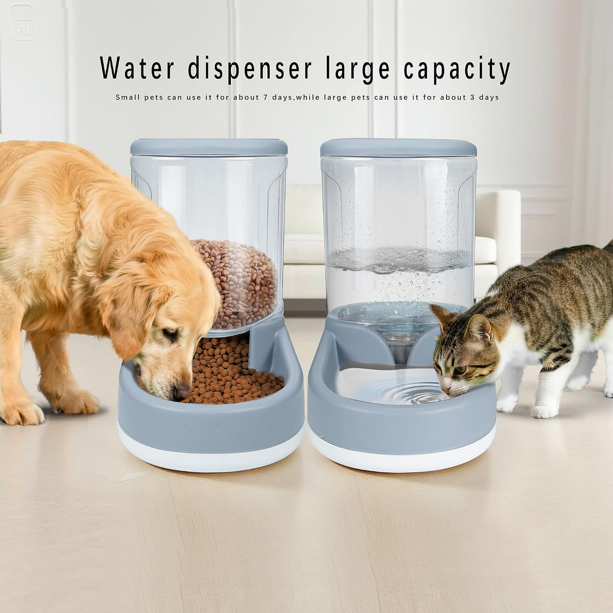 moloparty automatic dog cat feeder and water dispenser shown in use