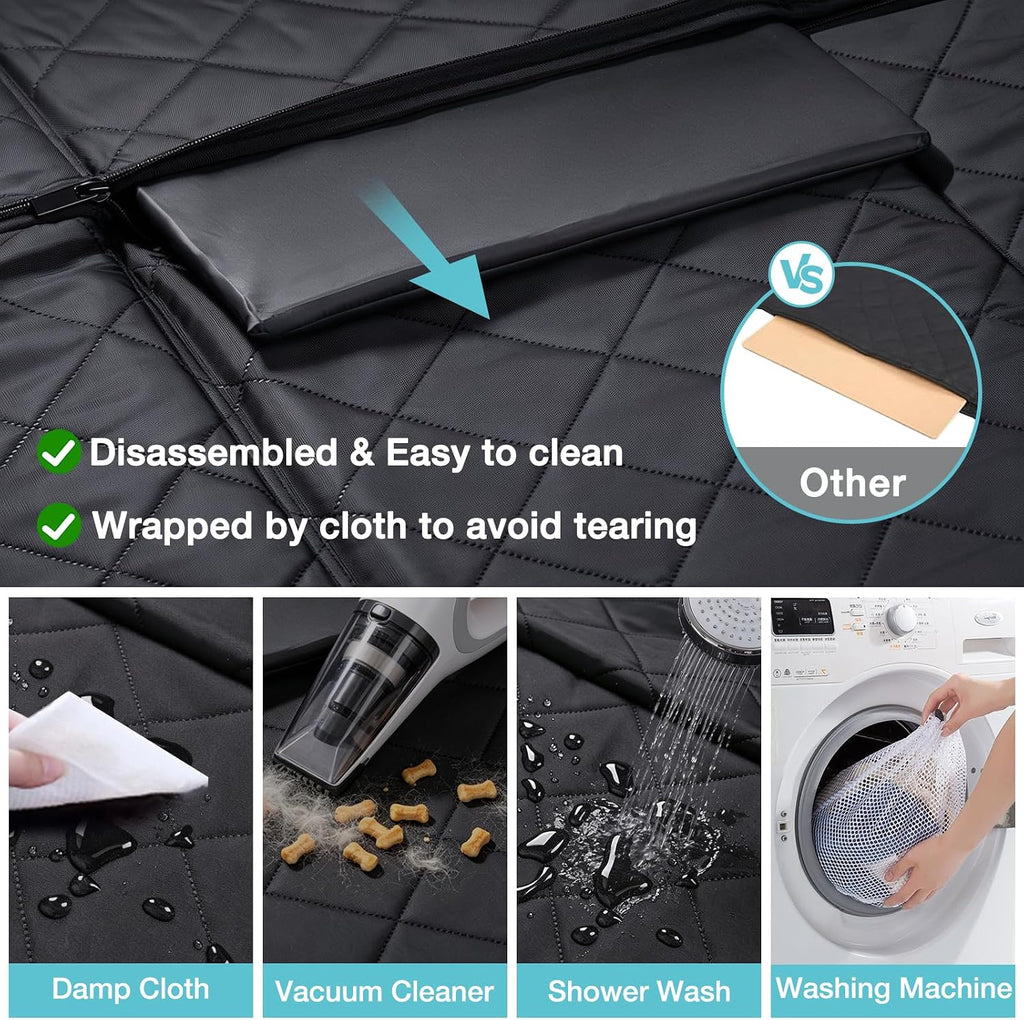 waterproof hard bottom car seat cover for dogs, front angle view
