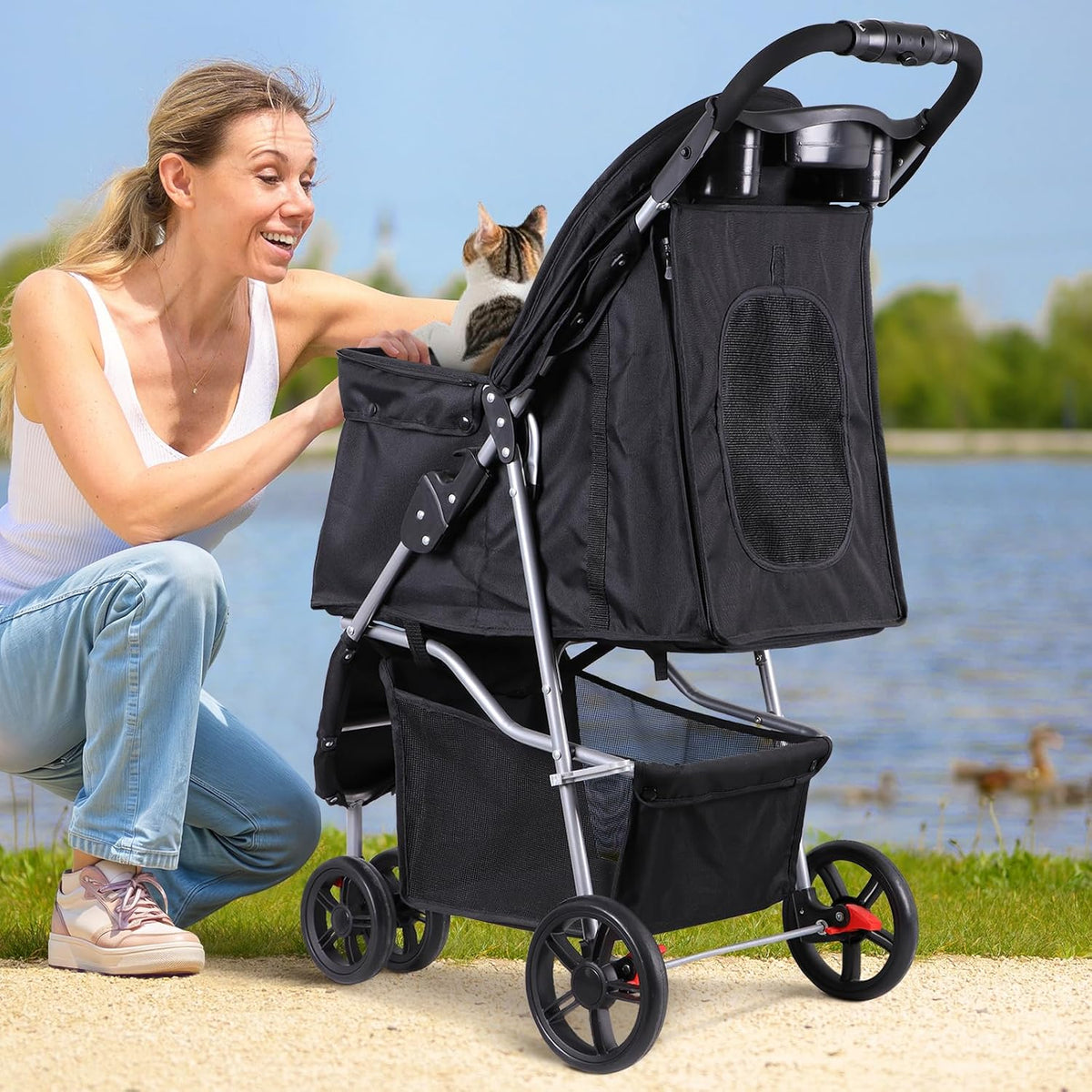 foldable pet stroller for cats and dogs 3, front angle view