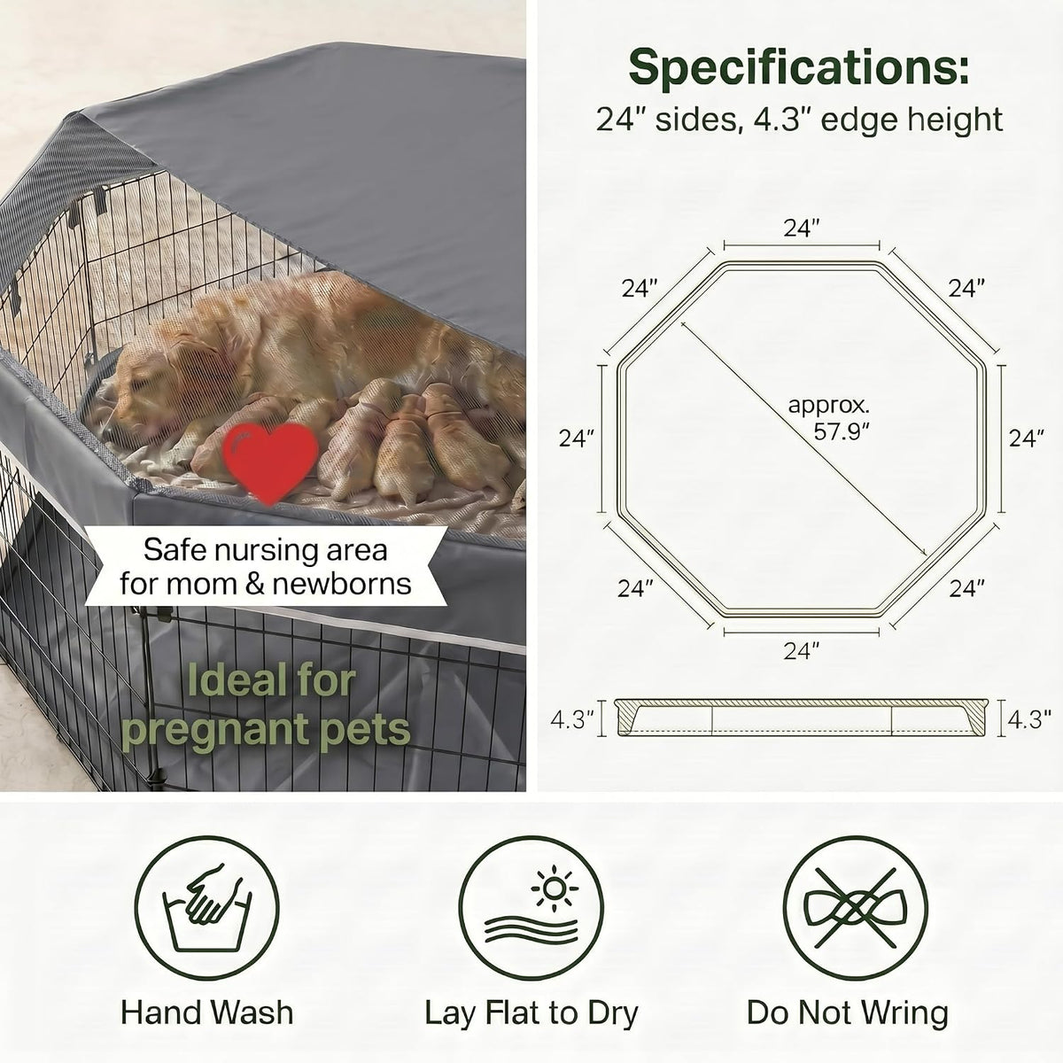 pjyucien octagonal playpen top cover for 24" side showing dimensions