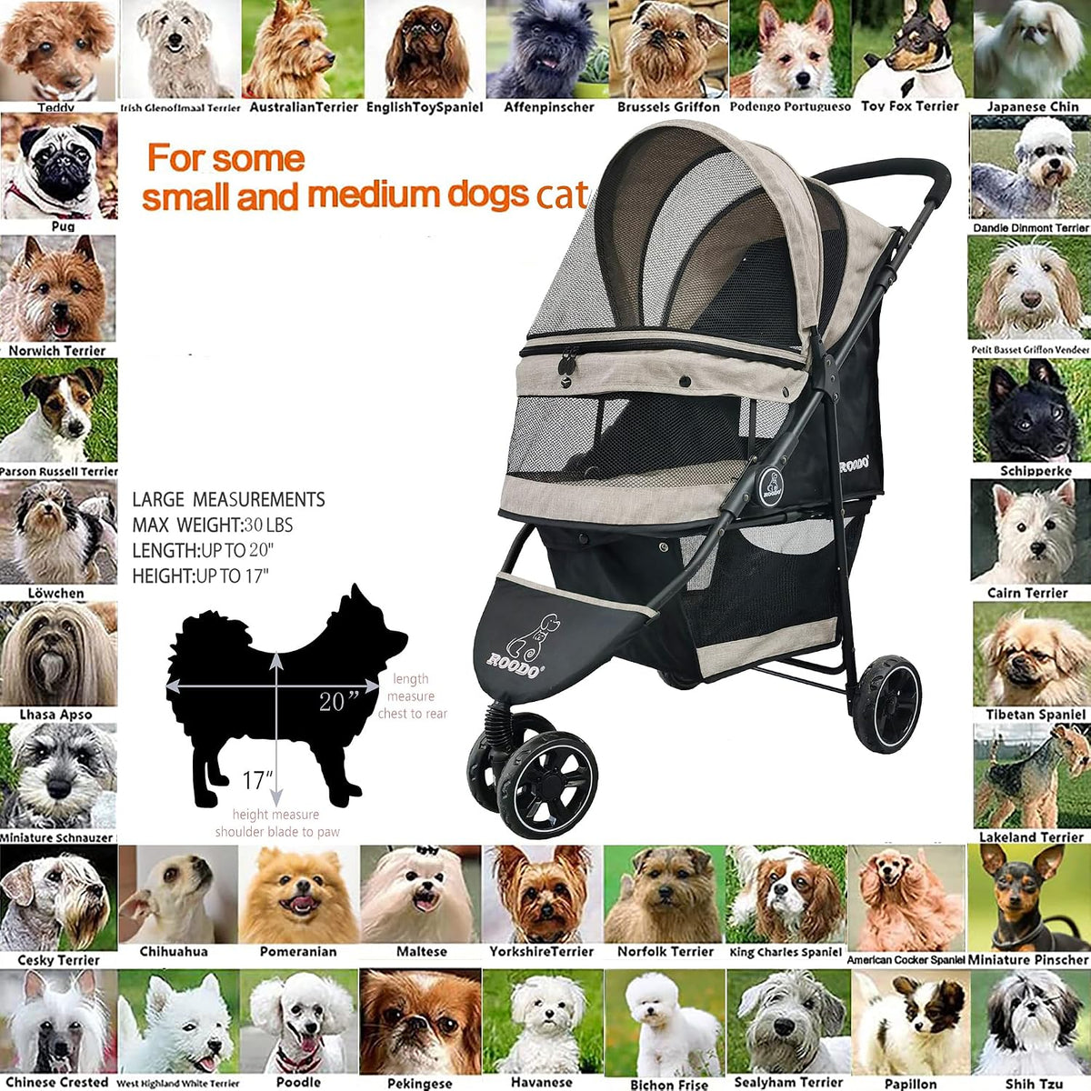 roodo 3 wheel dog pet cat stroller best, close-up detail