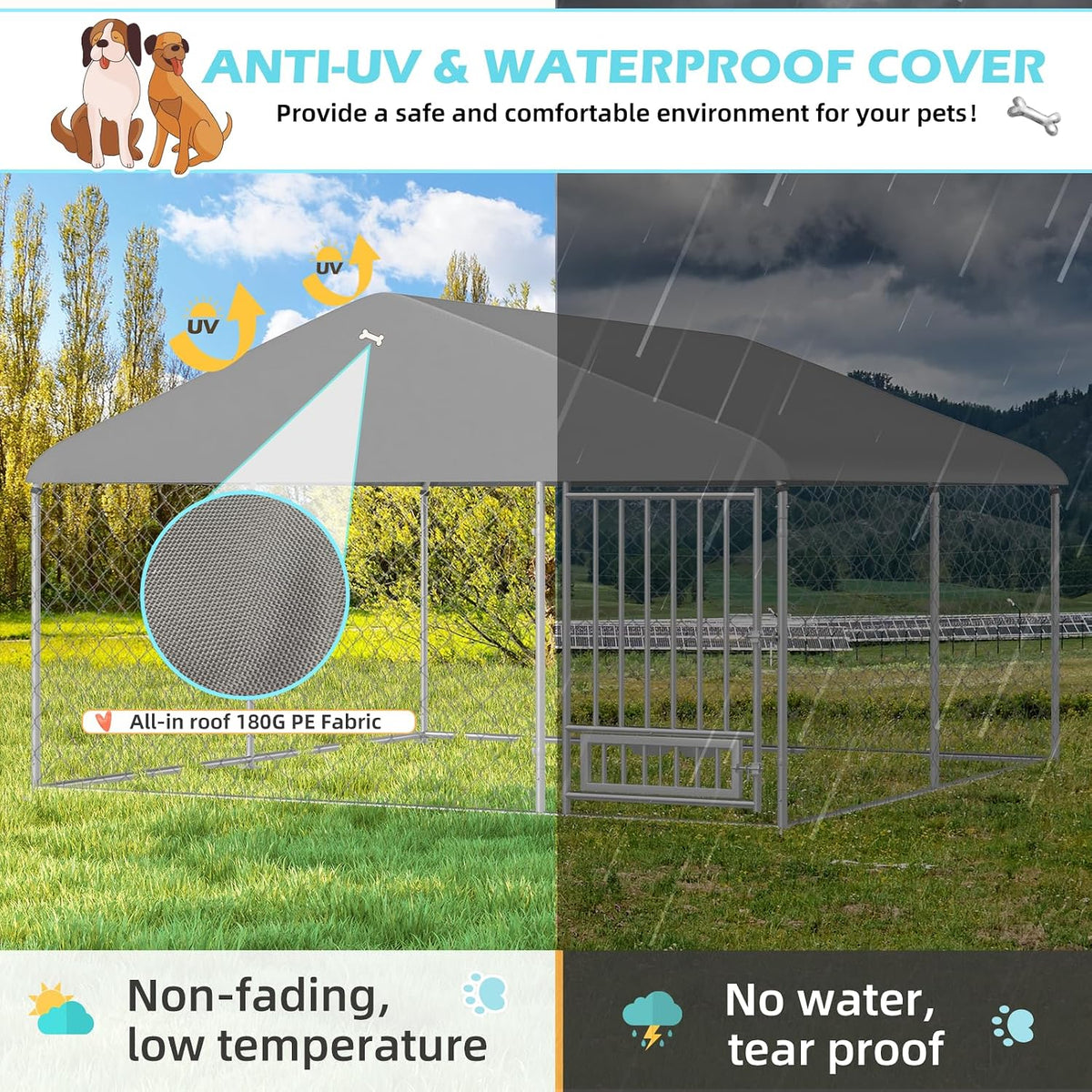erinnyees 10'x10' outdoor dog kennel with roof, large shown in use