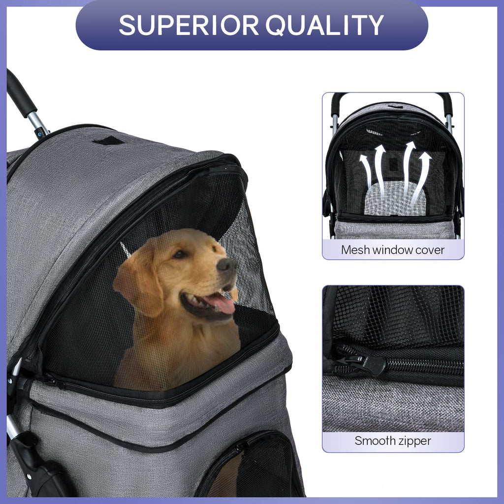 bestpet | 4-wheel foldable pet stroller | grey, close-up detail