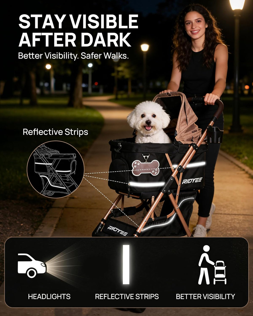 ridyee foldable dog stroller for small & medium, side view