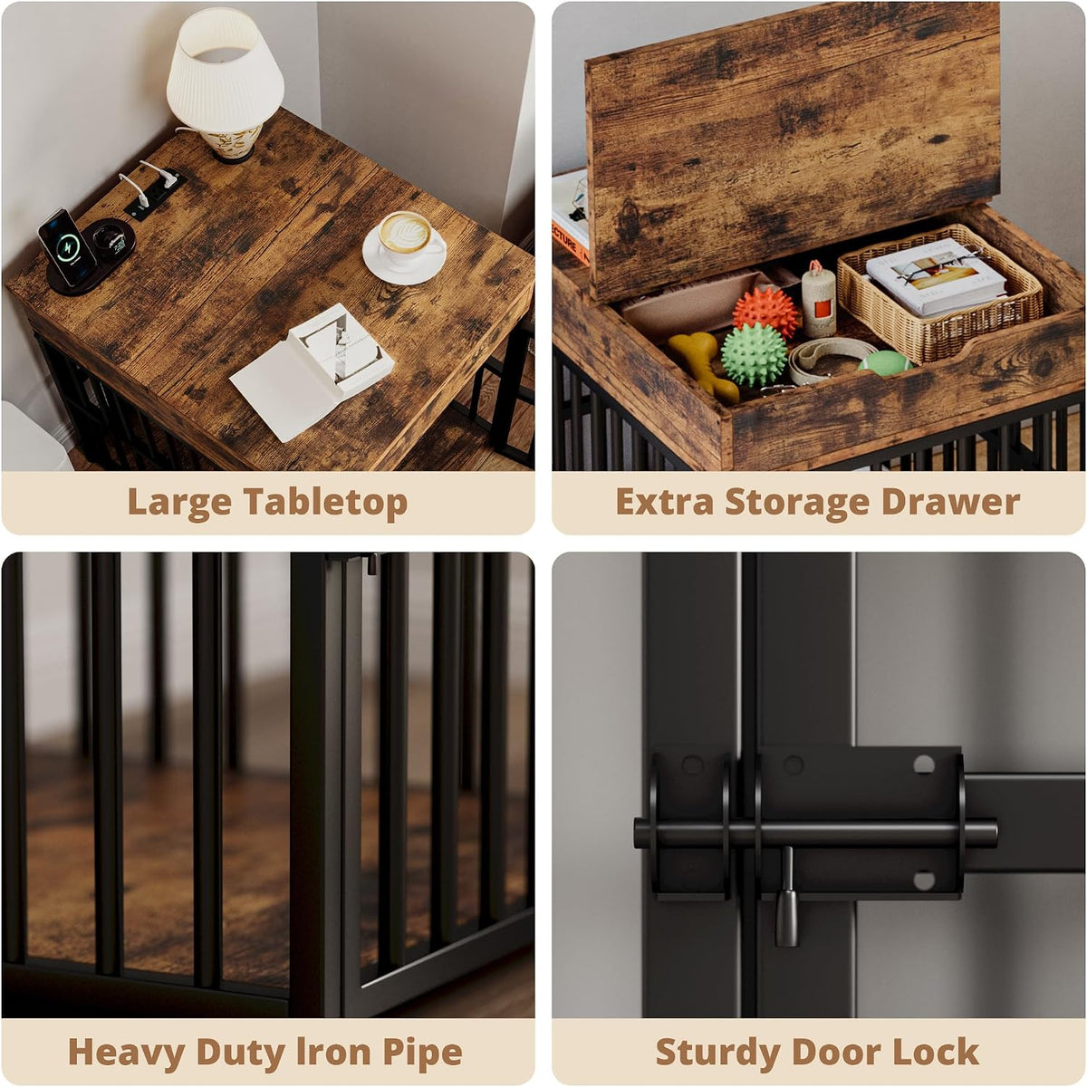 ironck dog crate furniture for small dogs, rustic on a desk or shelf