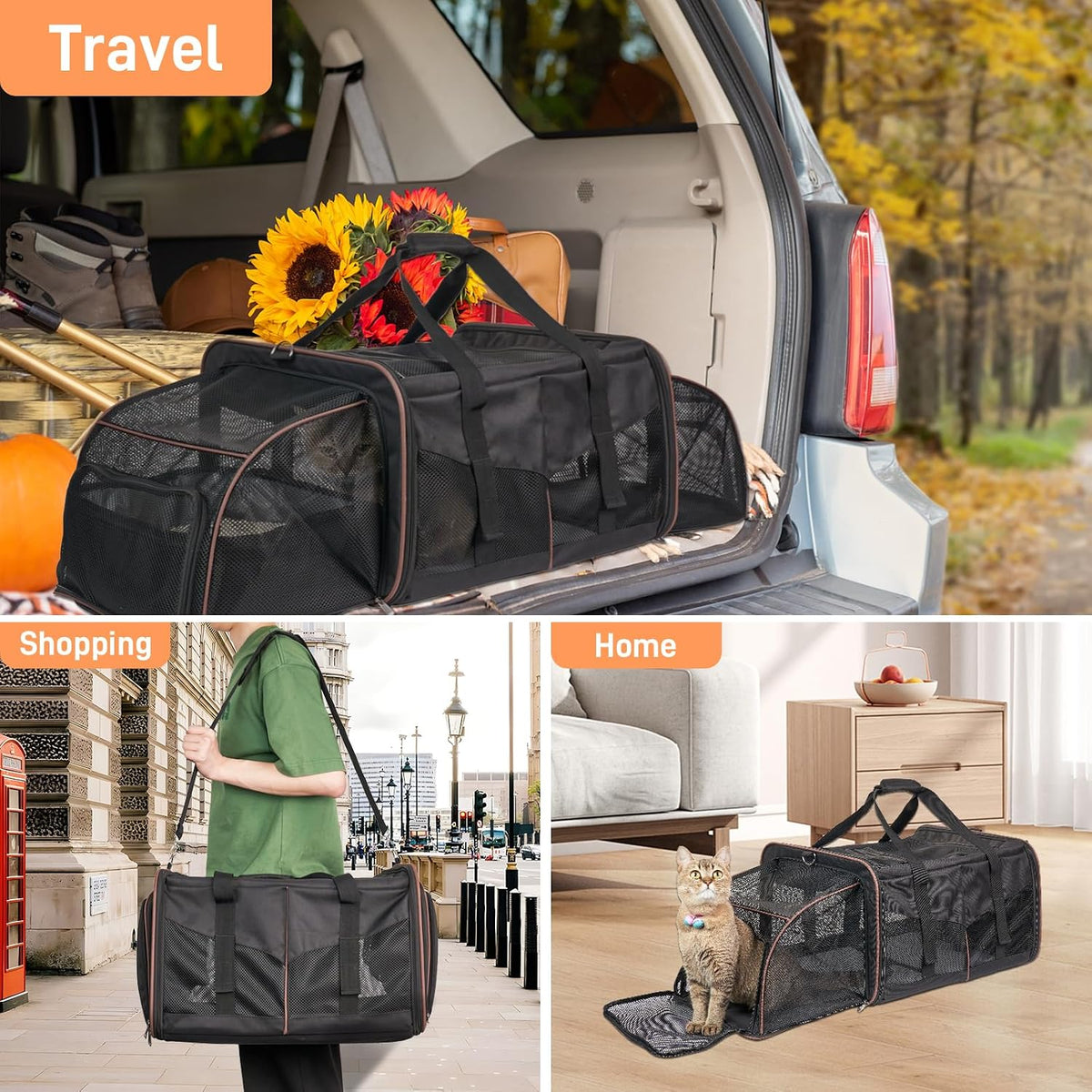 large cat carrier for 2 cats, expandable with, close-up detail
