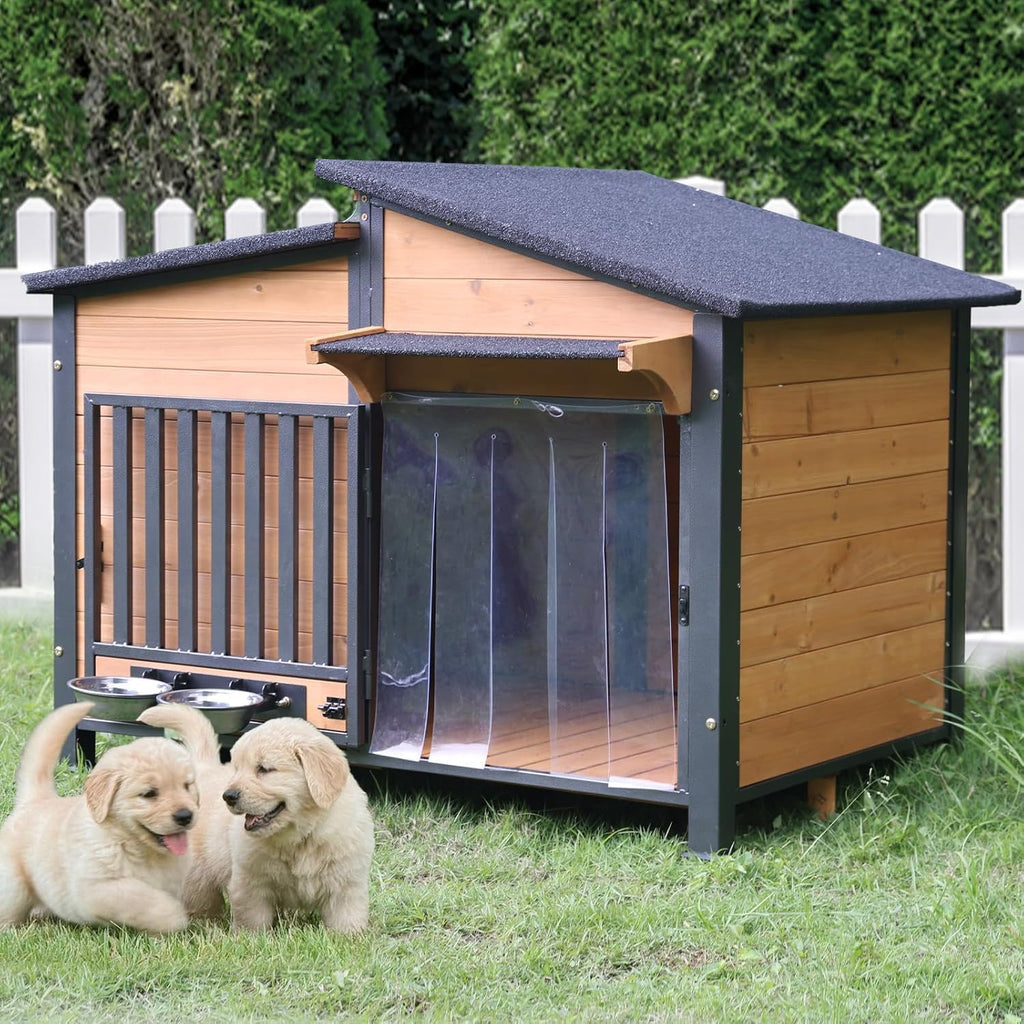 gutinneen dog house outdoor dog kennel with chew-proof, front angle view