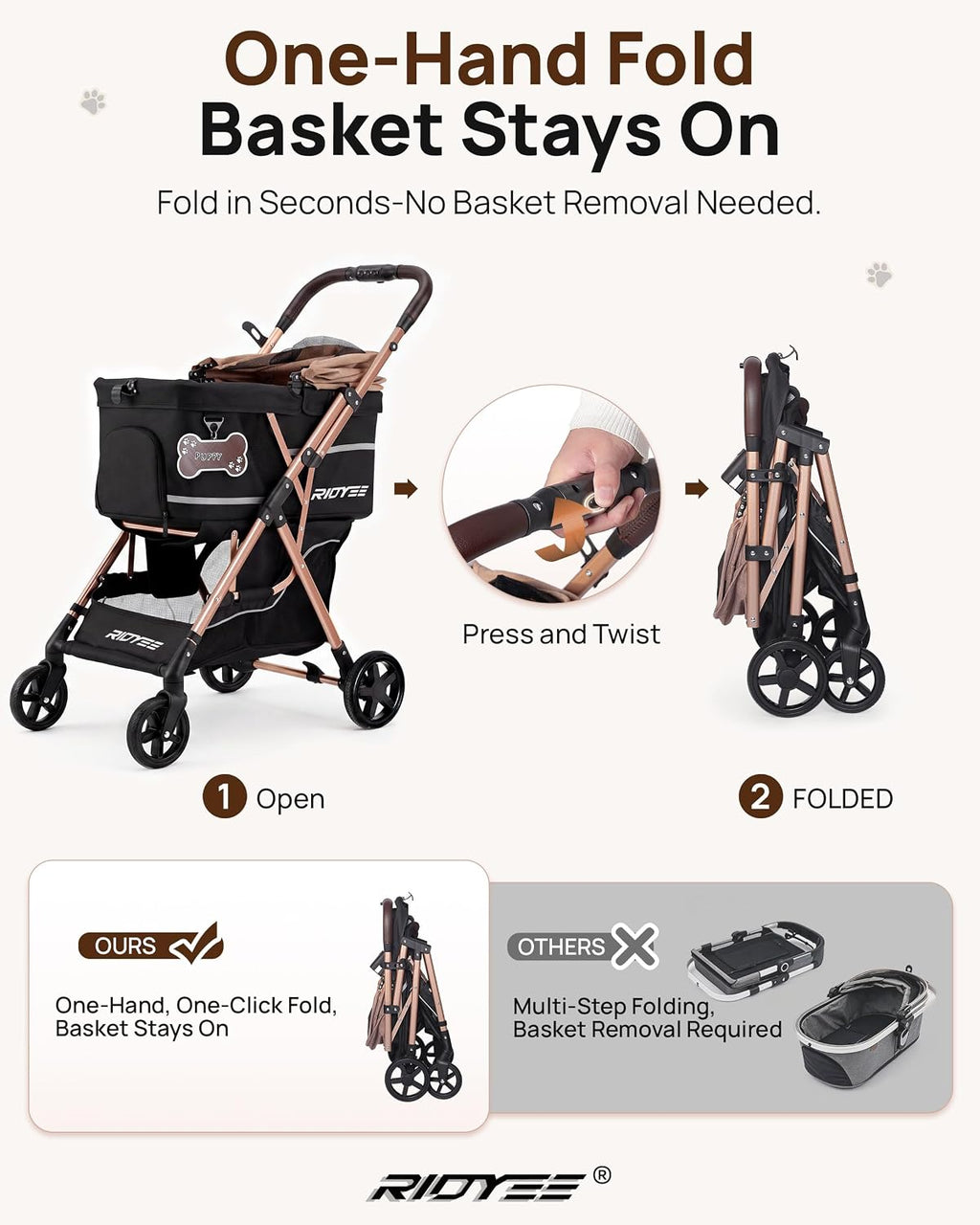 ridyee foldable dog stroller for small & medium shown in use
