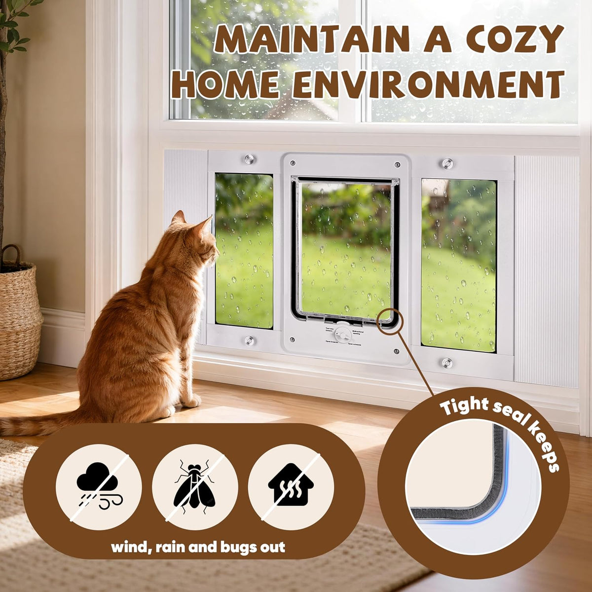 full-size cat door for window, h: 15.3", fit showing dimensions