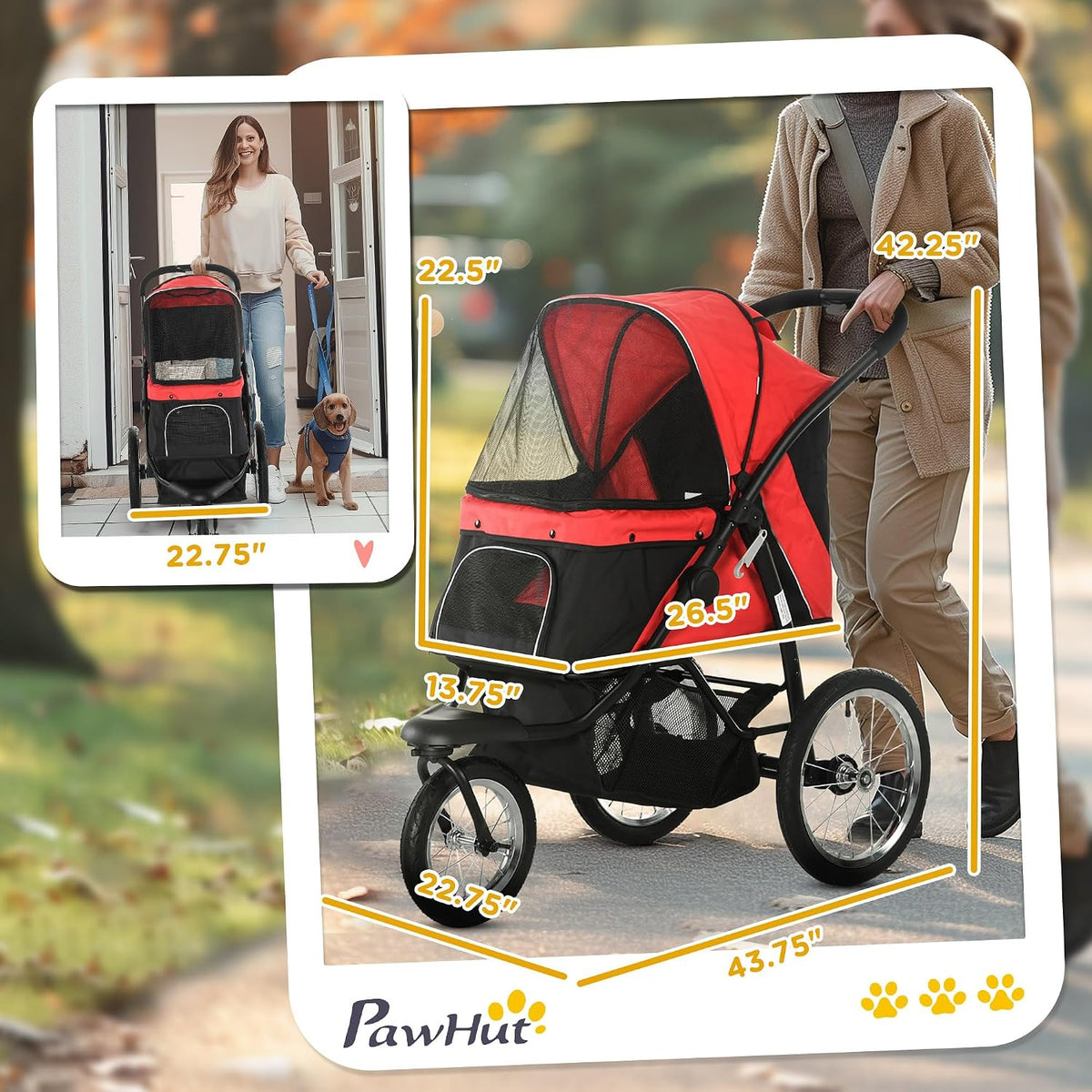 pawhut 3 wheels pet stroller for small and, close-up detail