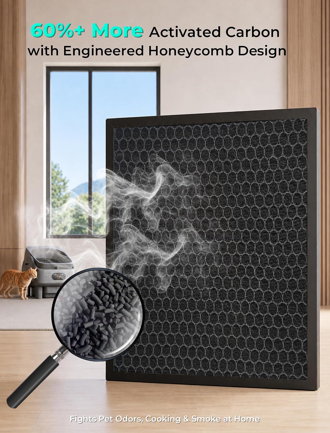 pet air purifier for home dual-sided intake, high-activated showing dimensions