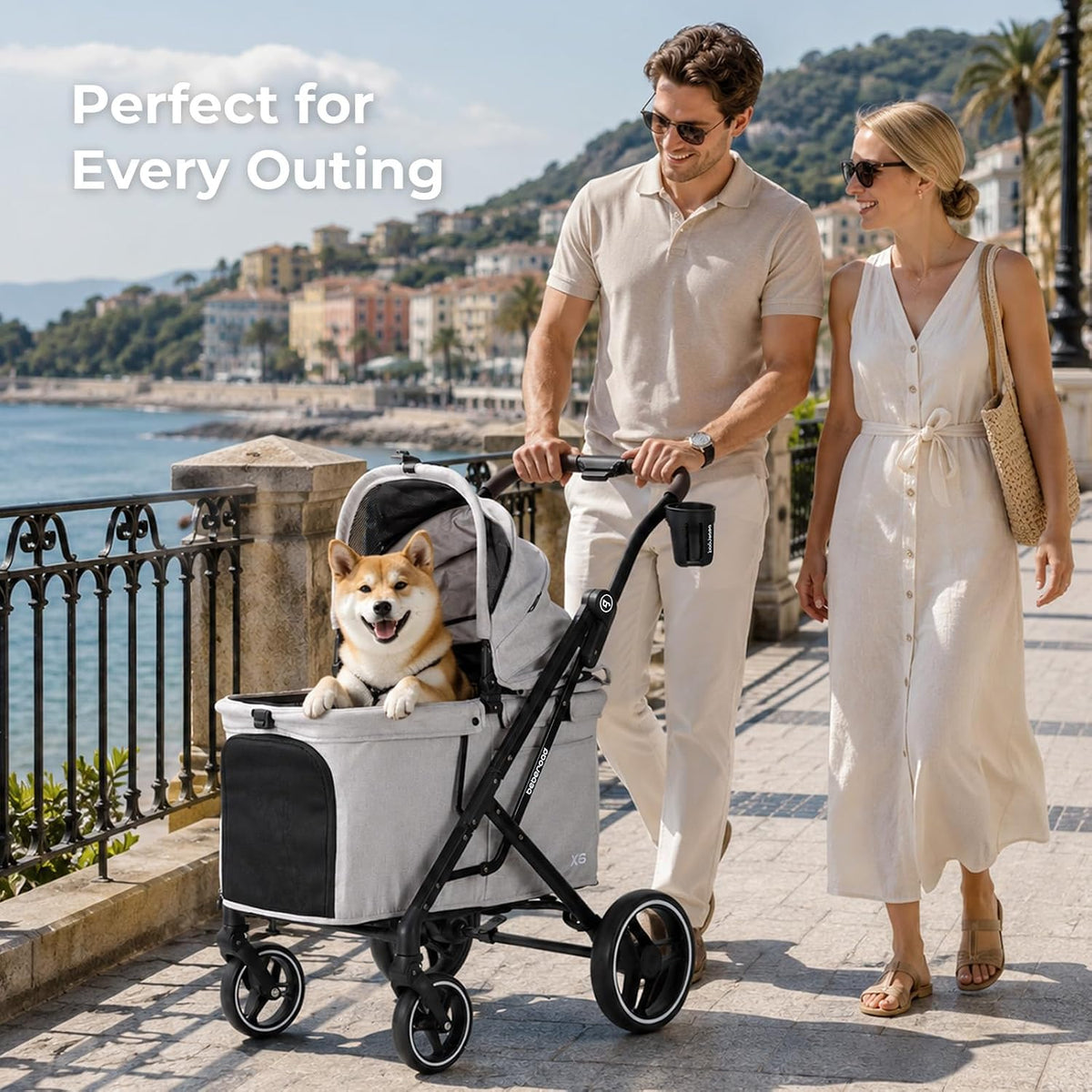 x6 pet stroller for medium large pets up, close-up detail