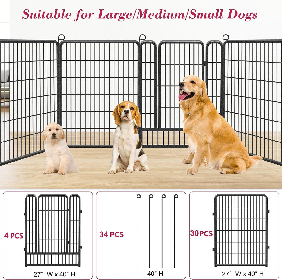 dog playpen 40 inch dog fence for outdoor, side view