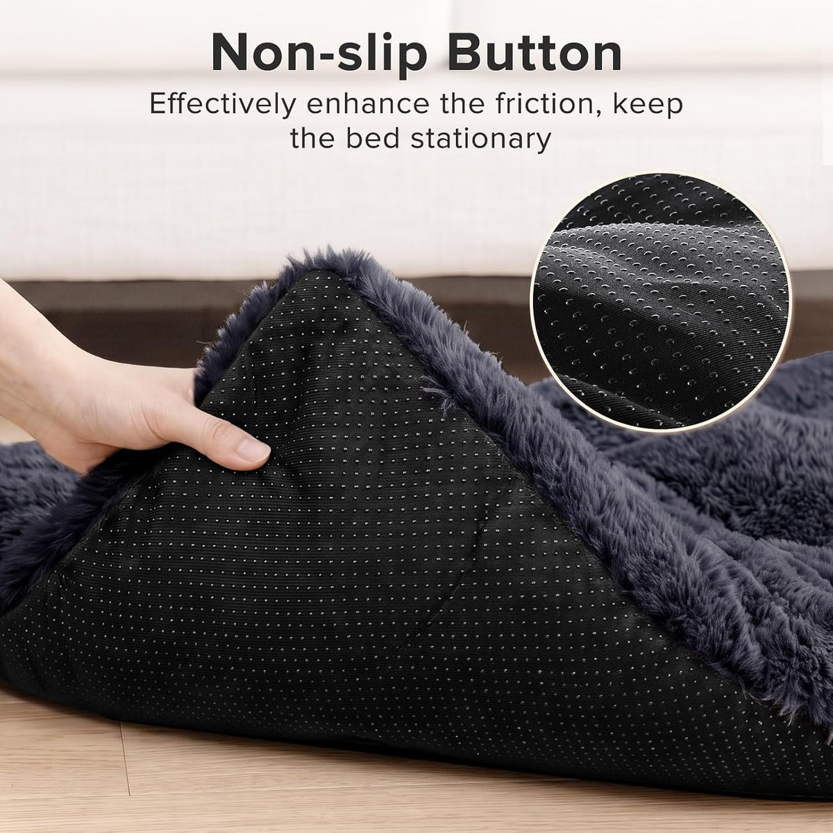 joejoy large dog bed crate pad, deluxe plush, side view