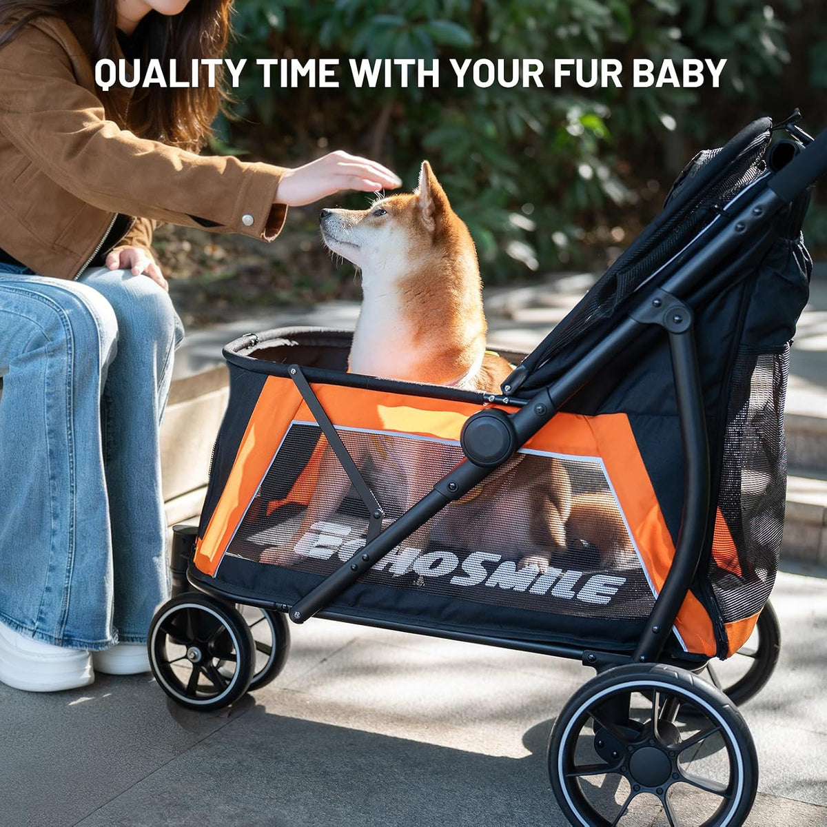 echosmile dog stroller for medium & small dogs, close-up detail