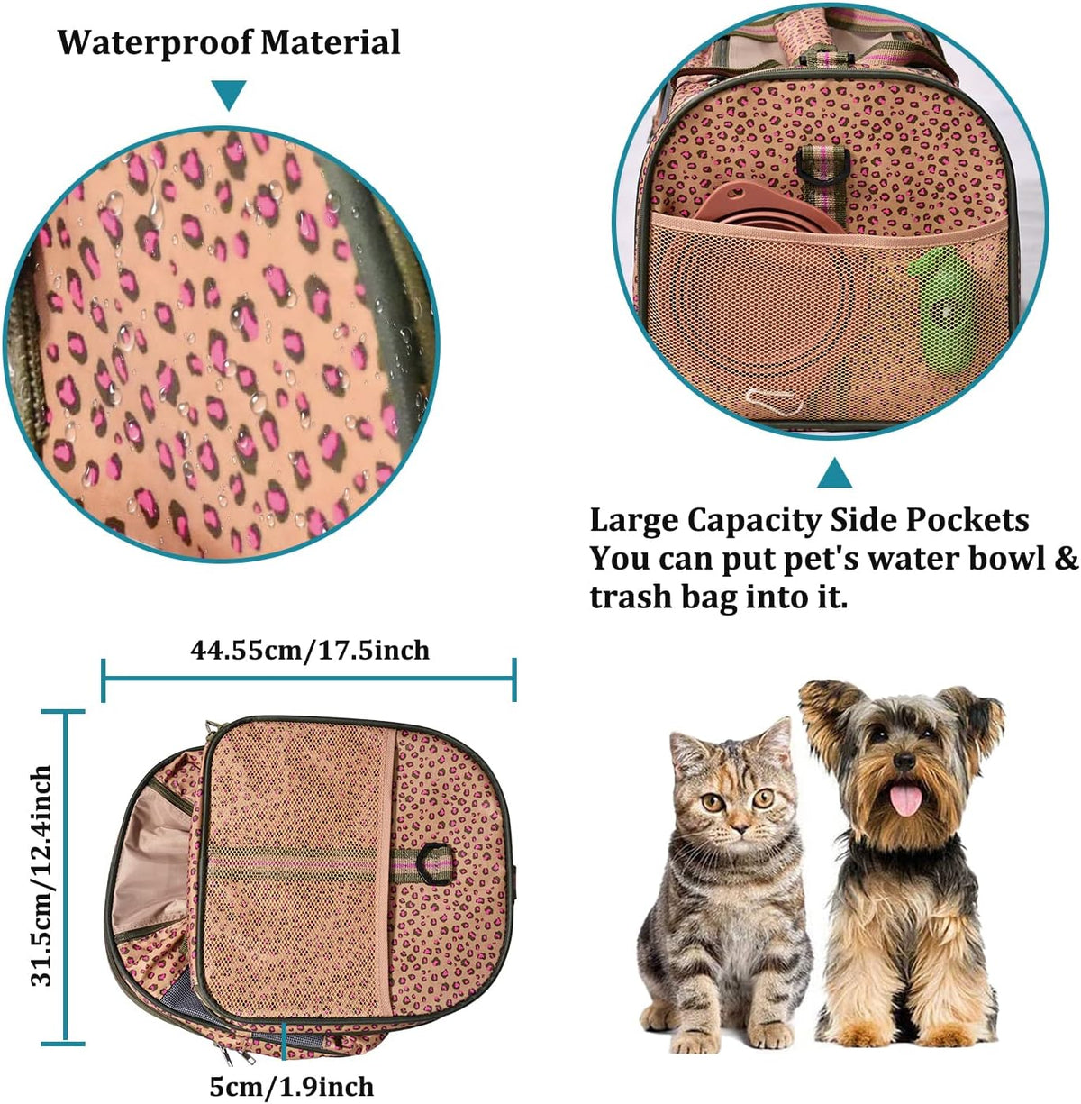 soft-sided kennel pet carrier, airline approved travel handbag showing dimensions