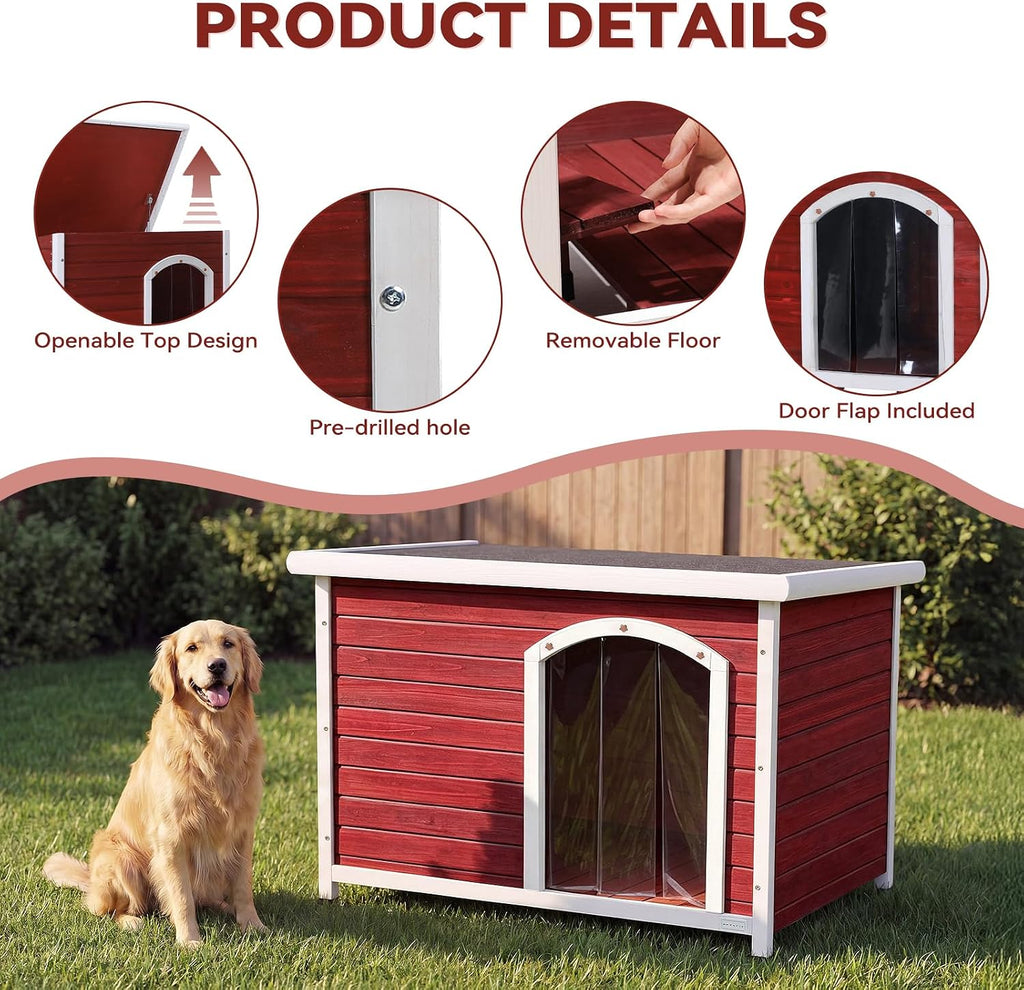 petsfit solid wood outdoor dog house for large, close-up detail
