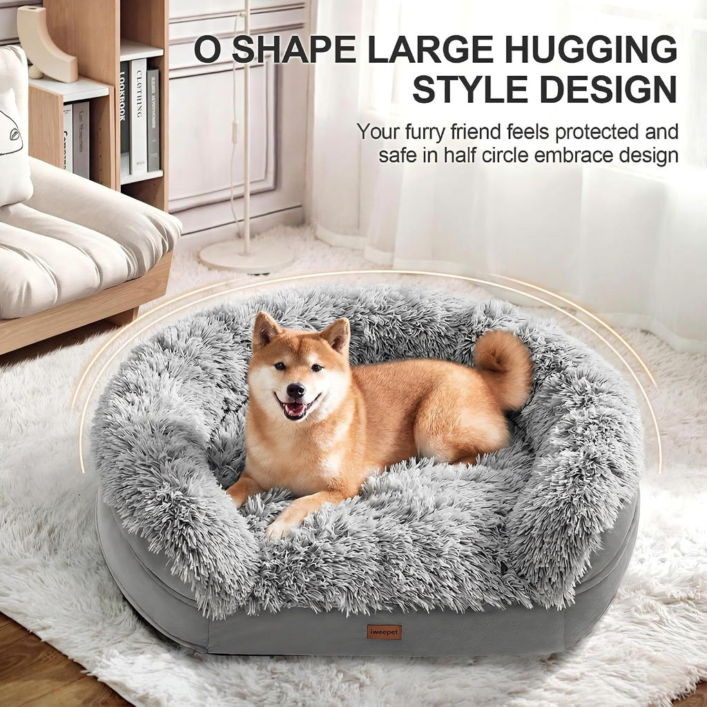 iweepet fluffy calming orthopedic dog beds large sized shown in use