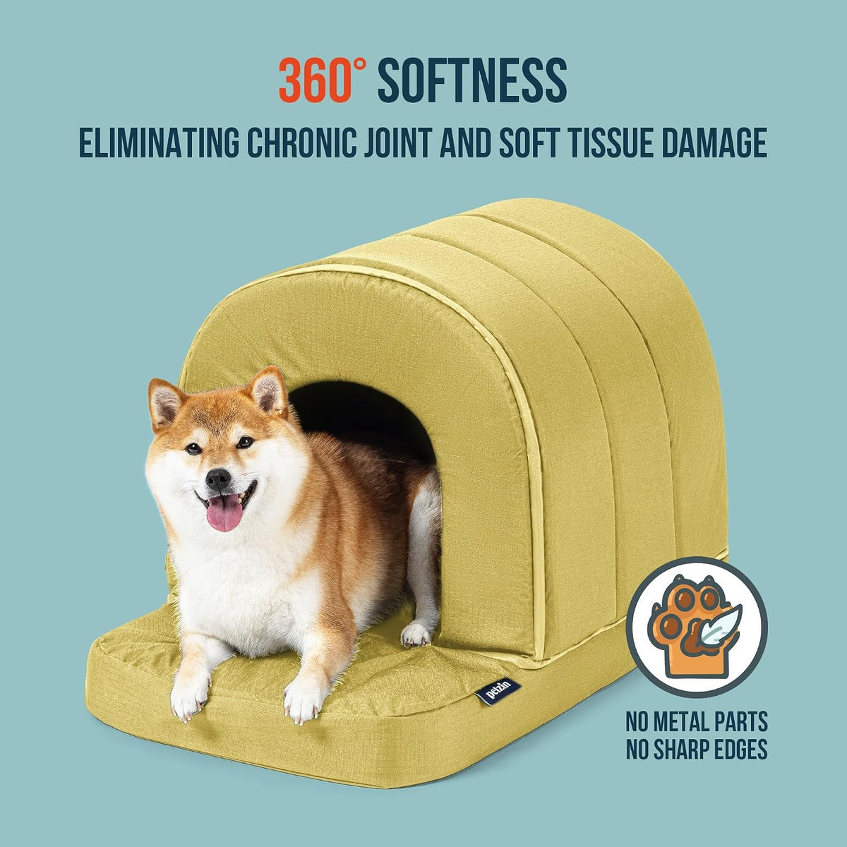 pelzin orthopedic dog bed house - outdoor waterproof shown in use
