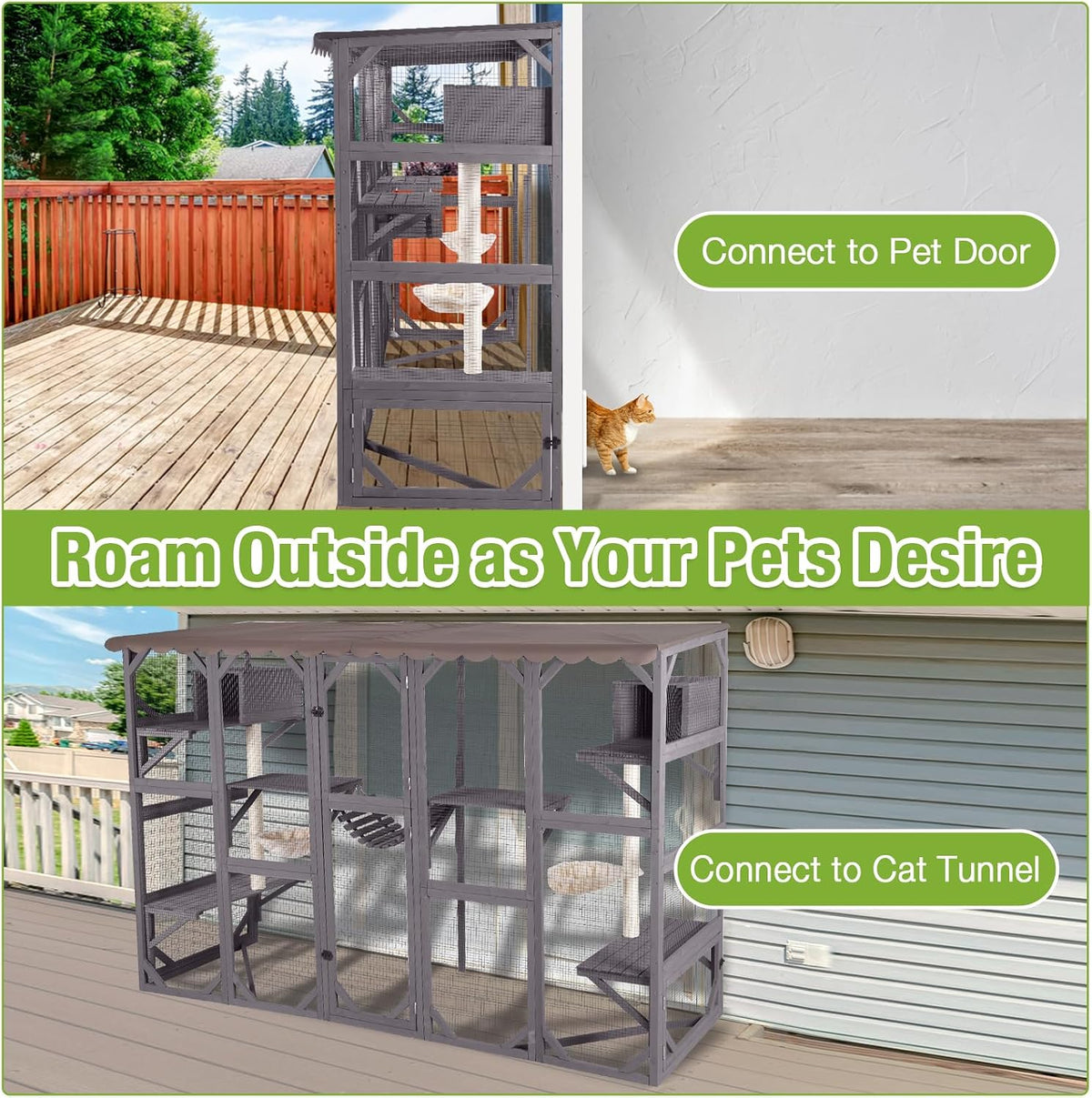 gutinneen extra-large catio, 104" wall-mounted outdoor cat enclosure shown in use