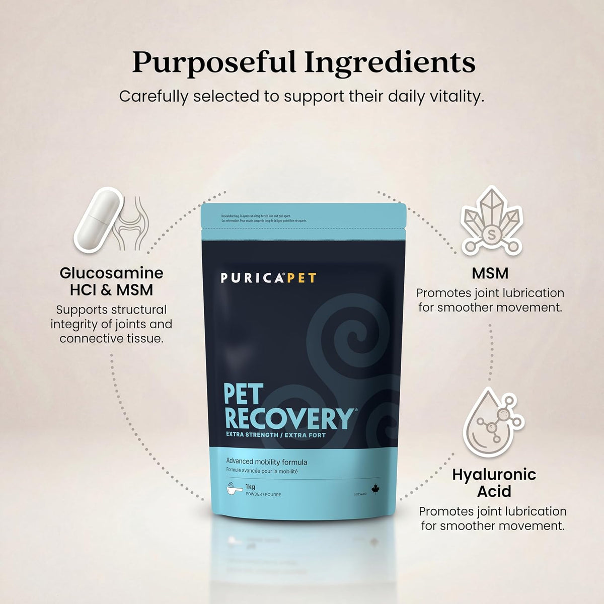 purica pet recovery extra strength - joint support, close-up detail