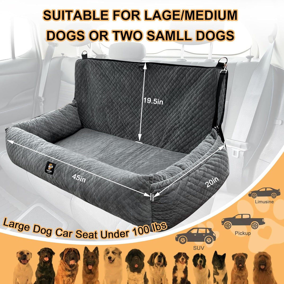 large dog car seat under 100lbs,dog car bed shown in use