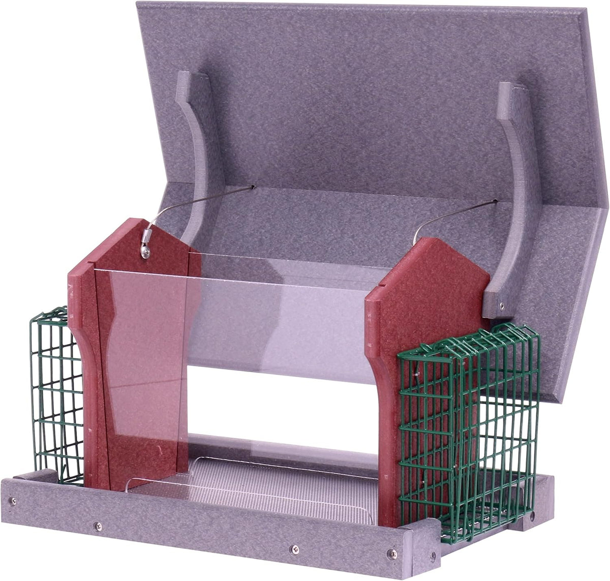 deluxe bird feeder with suet holders, made with shown in use