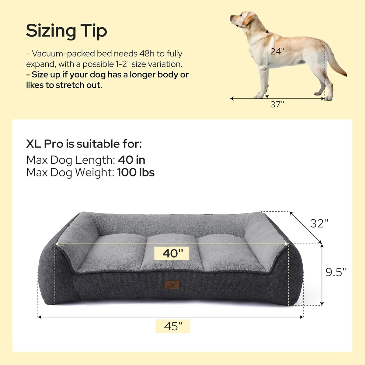 bedsure supportmax® extra thick orthopedic xl dog bed, package contents