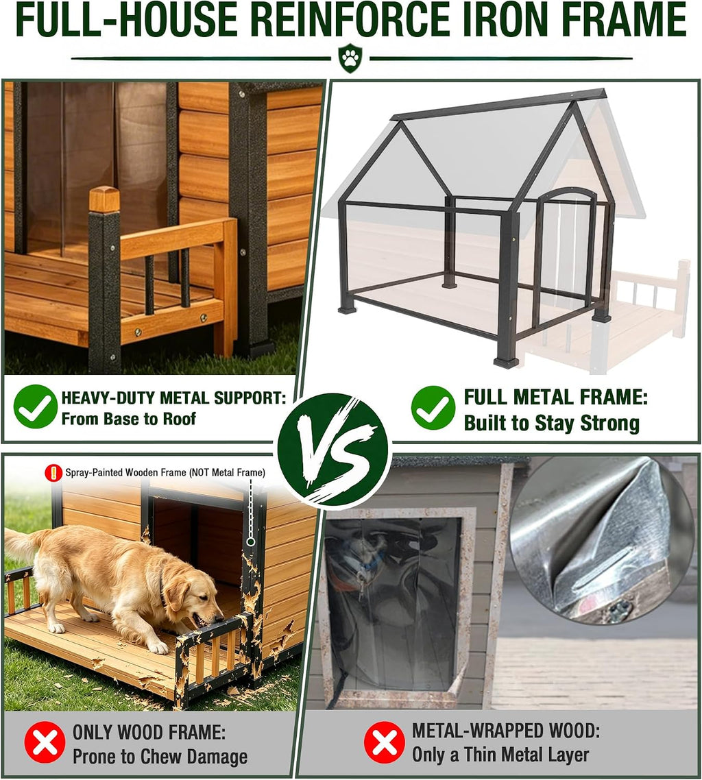 gutinneen heated dog house for outside with iron shown in use