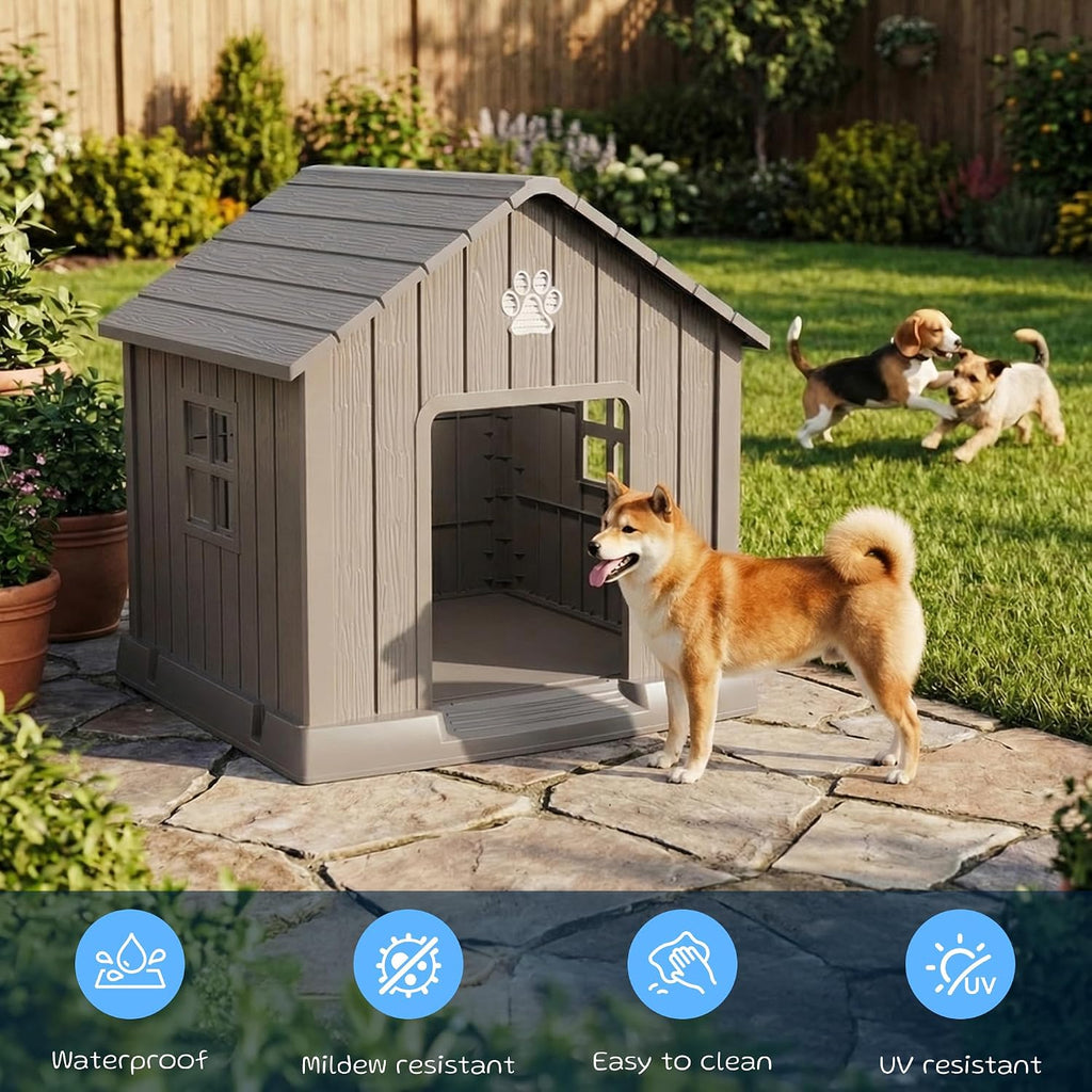 vixzen dog house outdoor, 31 inches weatherproof resin, close-up detail