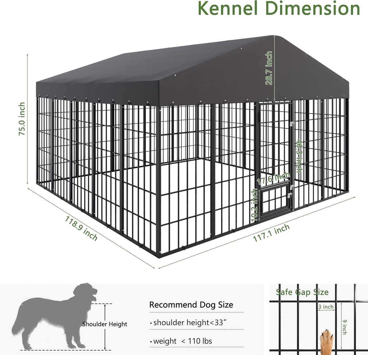 10x10x6 ft large dog kennel outdoor, heavy duty, close-up detail