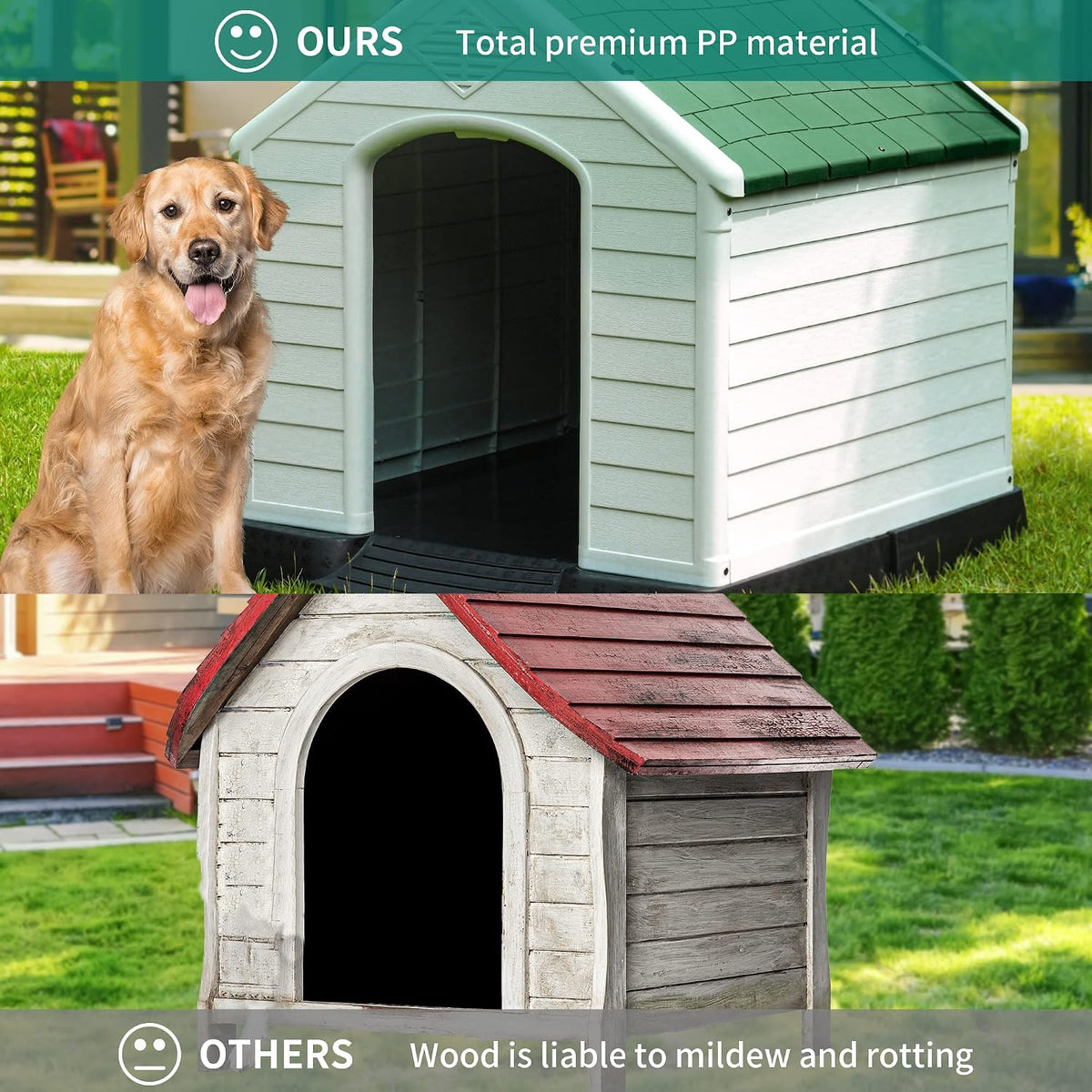 yitahome plastic dog house, waterproof indoor outdoor doghouse, package contents
