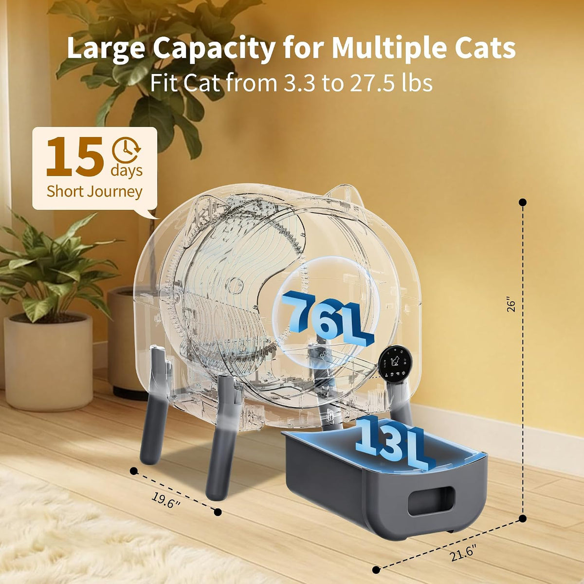 self-cleaning cat litter box, 76l large capacity automatic shown in use