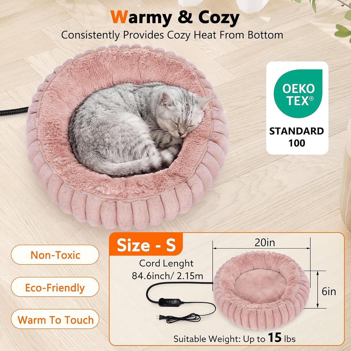 invenho heated cat beds for indoor cats and showing dimensions
