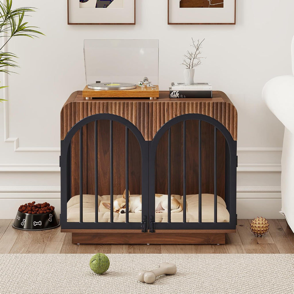 31.5" fluted wooden dog crate furniture for small, package contents
