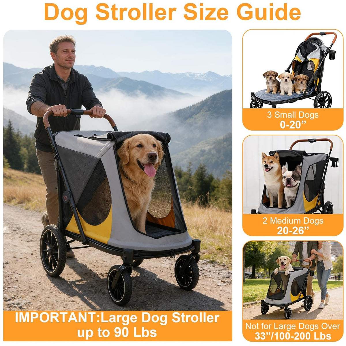 dog stroller for large-dogs: easy fold dual entry, side view