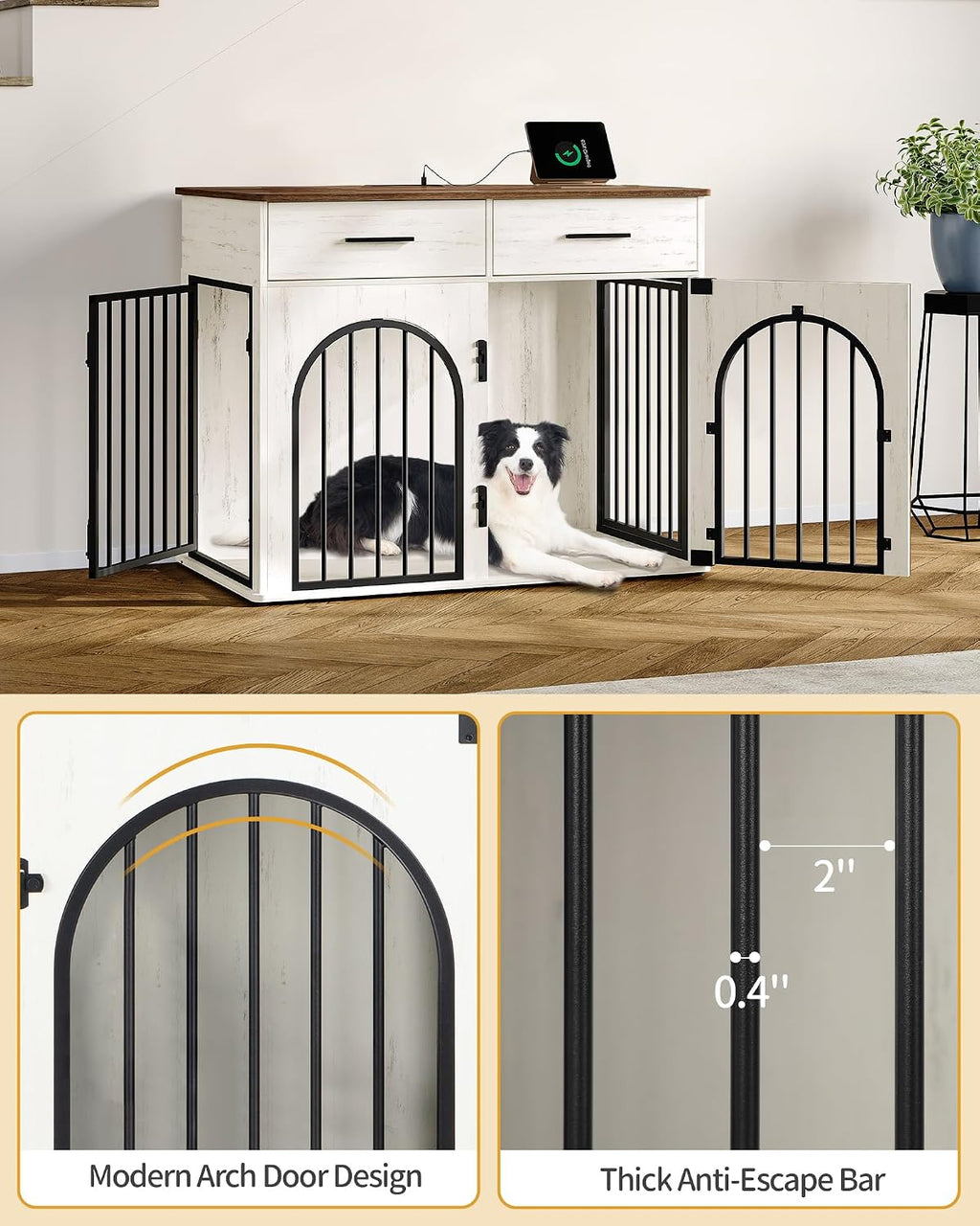 hzuaneri 39.4 in dog crate furniture with storage on a desk or shelf
