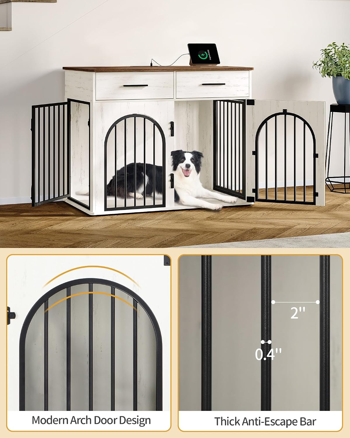 hzuaneri 39.4 in dog crate furniture with storage on a desk or shelf