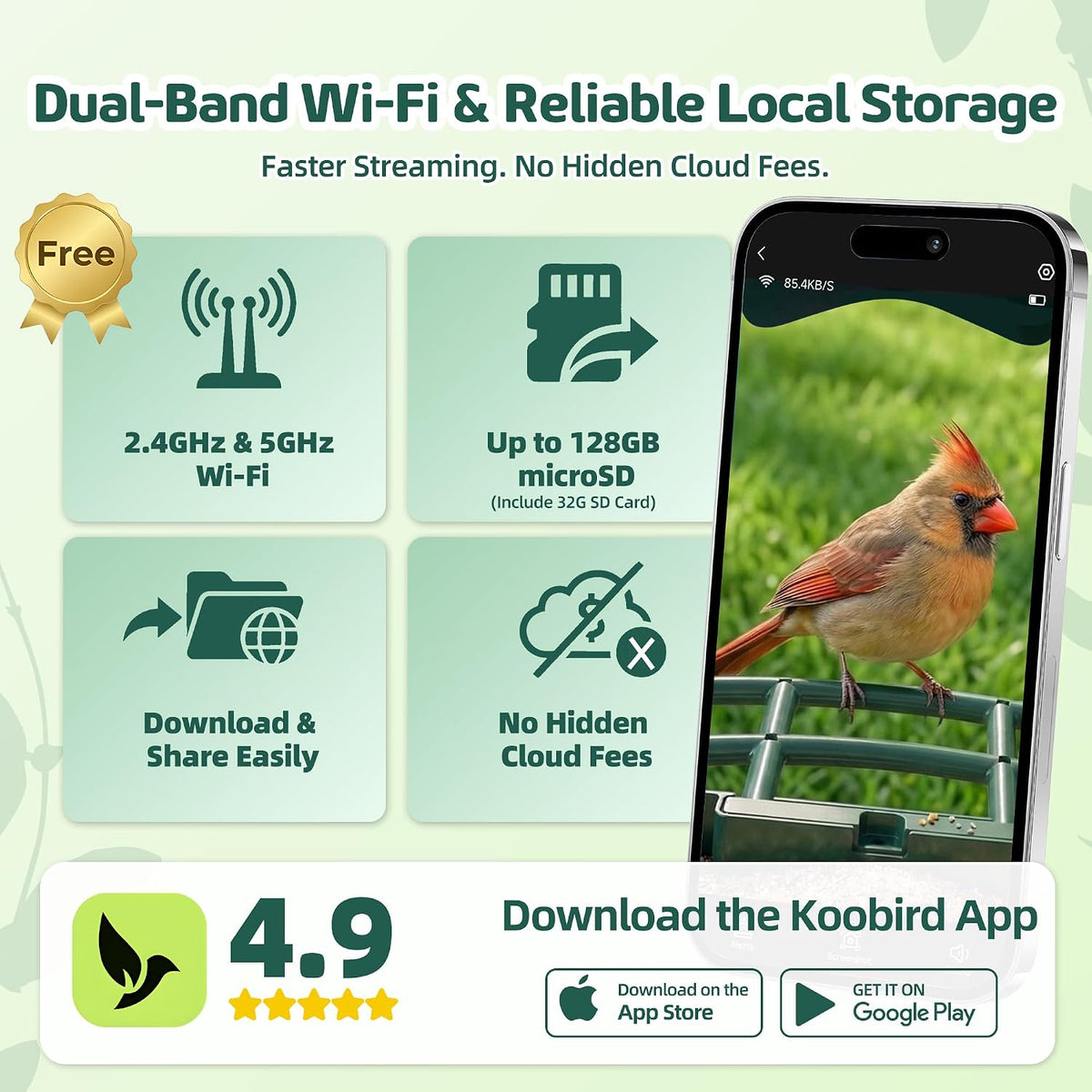 bird feeder with camera, no subscription, 4k uhd, side view