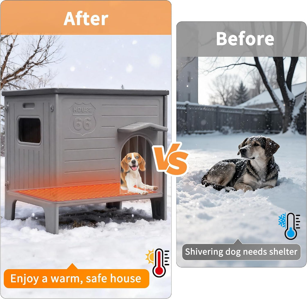 heated dog house for outside, outdoor indoor dog, side view