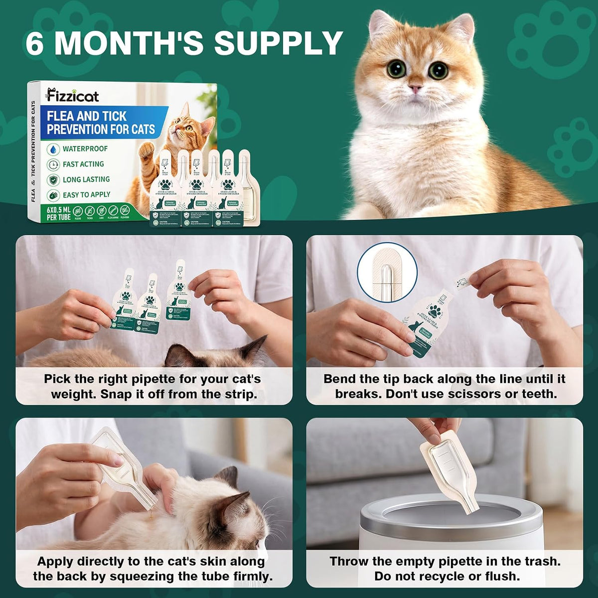 new fizzicat flea and tick prevention for cats showing dimensions