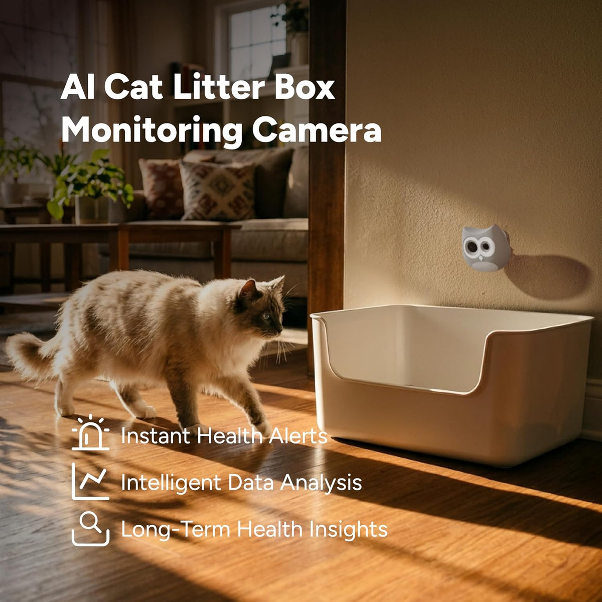 litterlens cat litter box camera with app, ai shown in use