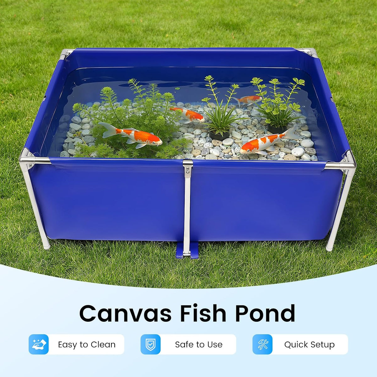 126.8gal canvas fish pond, foldable above ground fish shown in use