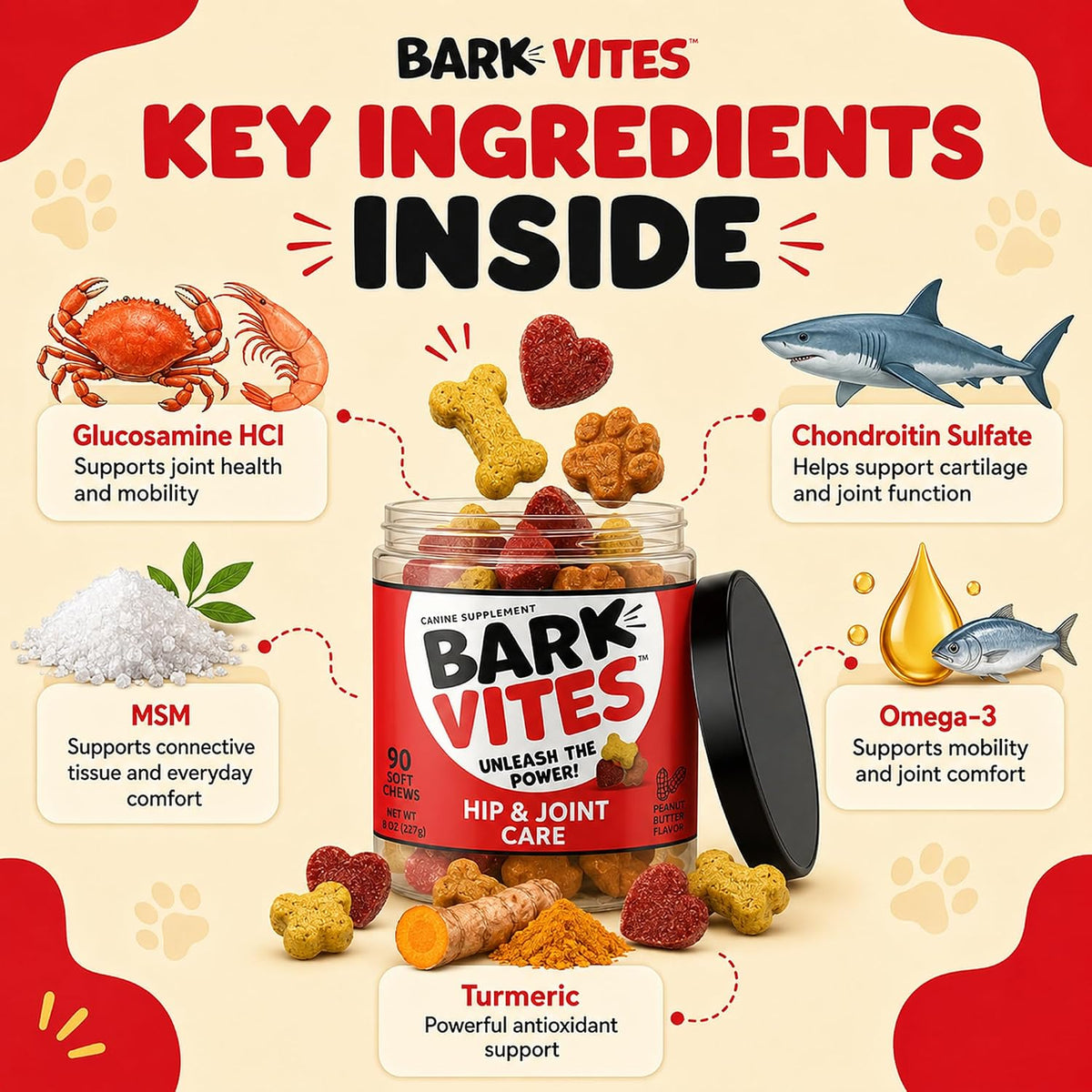 hip & joint chews for dogs, glucosamine chondroitin, close-up detail